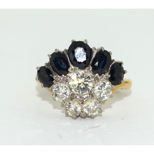 476 - 18ct gold ladies Diamond and Sapphire ring approx 0.75ct diamond and 1ct sapphire  size P