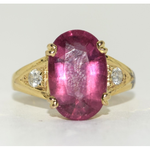 475 - 14ct Diamond and Pink Tourmaline ring. Size Q.