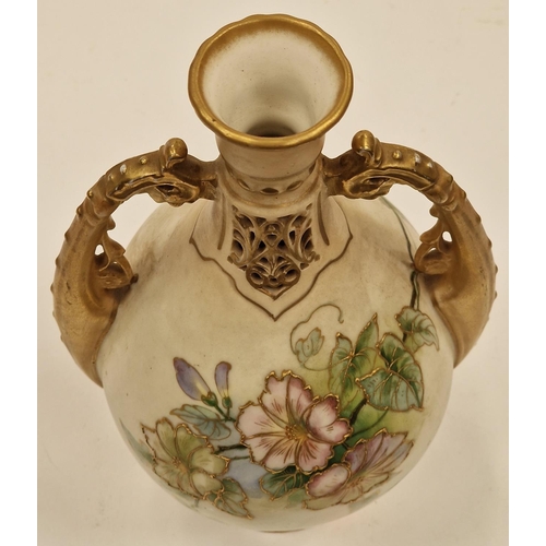 10 - Alexandre blush chine twin handled vase with gilt decoration 5727, 26cm tall 14cm wide 11cm deep