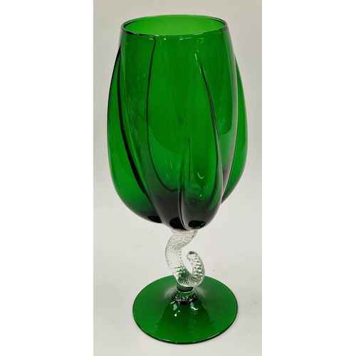 16 - Vintage mid 20th century coloured glassware to include large green stemmed vase and centrepiece bowl... 