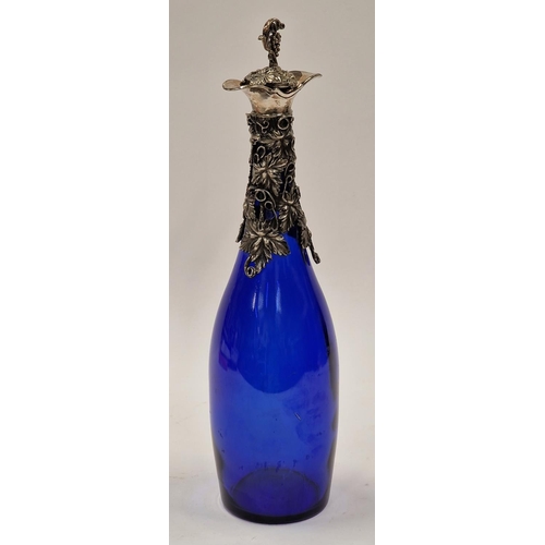 19 - Bristol Blue glass grape decorated wine decanter