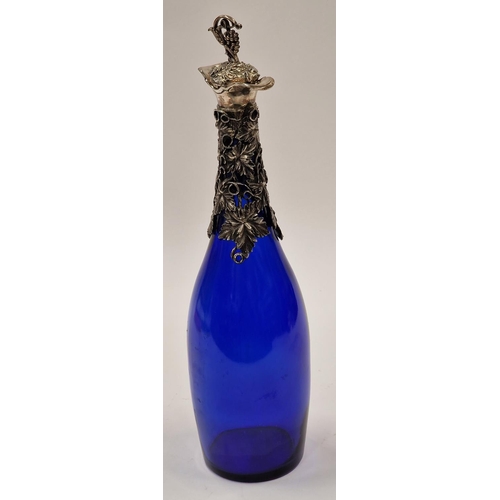 19 - Bristol Blue glass grape decorated wine decanter