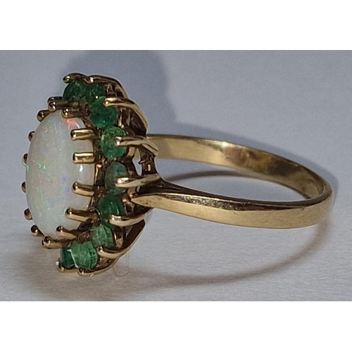 438 - 9ct gold ladies Emerald and opal cluster ring size M