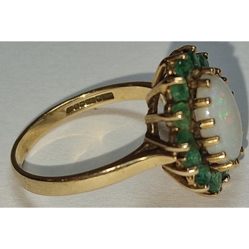 438 - 9ct gold ladies Emerald and opal cluster ring size M