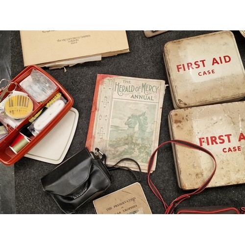 246 - Mixed collectables to include two vintage first aid kits, cameras, ephemera and other items.