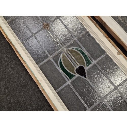 291 - Pair wood frame leaded window panels 125x50cm