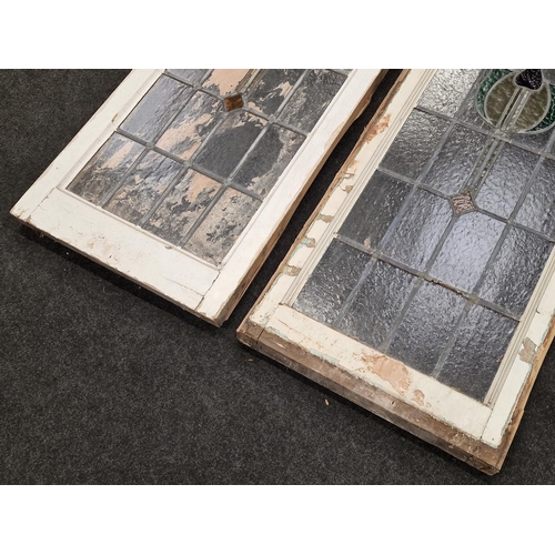 291 - Pair wood frame leaded window panels 125x50cm