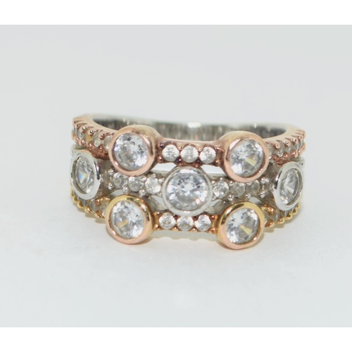 450 - A 925 silver/tri colour CZ bubble ring Size O