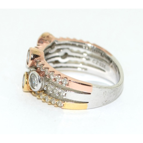 450 - A 925 silver/tri colour CZ bubble ring Size O