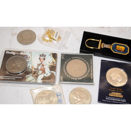 169 - Large collection of colour enhanced gold plated commemorative coins, mainly military and royal theme... 