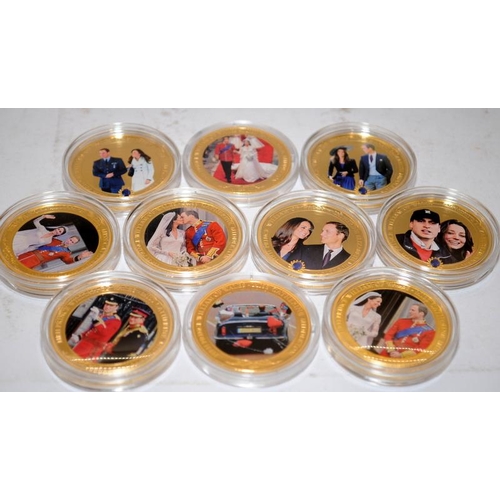 171 - Westminster collection of gold plated photographic coins celebrating William and Kate's wedding. 10 ... 