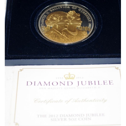 173 - 2012 Diamond Jubilee 5oz sterling silver coin with applied gold accents. In presentation case with c... 