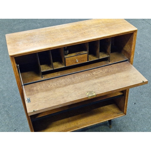 299 - Oak stained hall students bureau with drop down and fitted interior 90x76x26cm