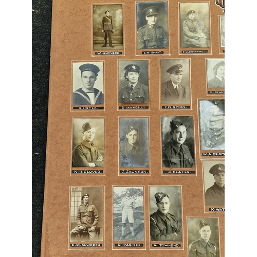 314 - Collection of vintage military photographs mounted to a board 94x79cm.