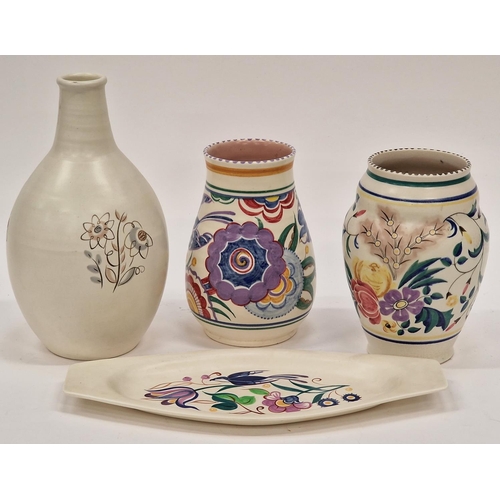 53 - Poole Pottery PB pattern vase, ZW pattern vase together with a freeform carafe plus small dish (4)