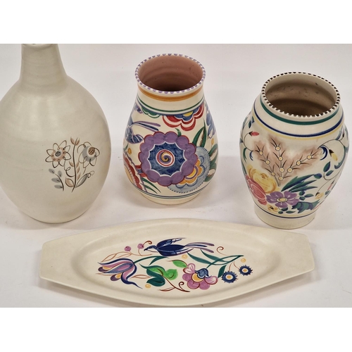 53 - Poole Pottery PB pattern vase, ZW pattern vase together with a freeform carafe plus small dish (4)