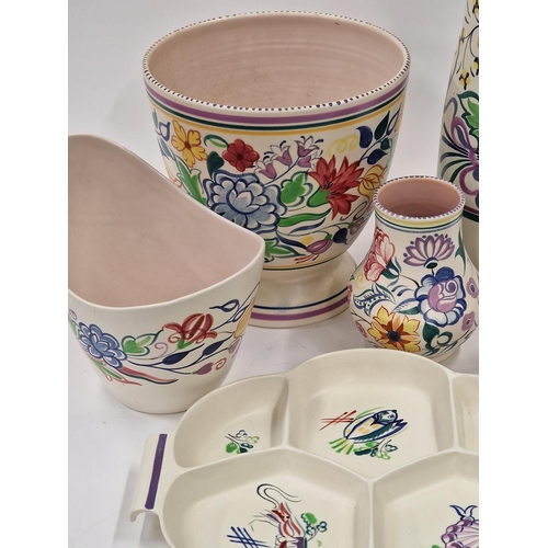 78 - Poole Pottery large BM pattern egg cup planter together with a BM pattern stick stand 15.5