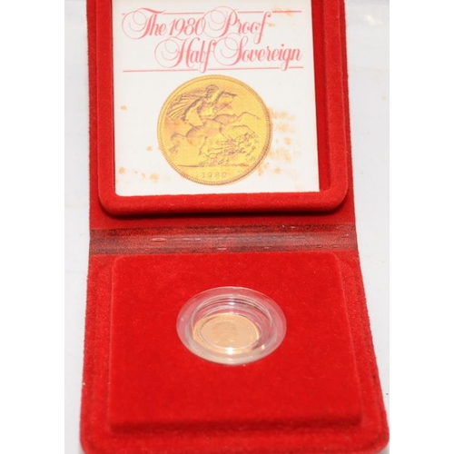 168 - 1980 22ct gold proof finish half Sovereign with certificate in case