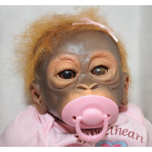 2 x Ashton Drake lifelike baby Orangutan dolls Little Umi and Little Risa. Both boxed with certific