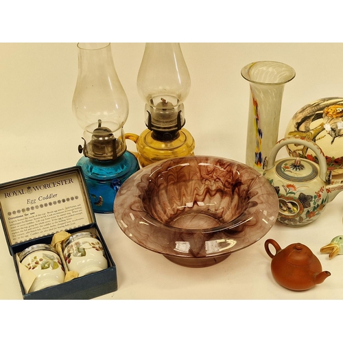 253 - Collection of mixed glassware, china, pottery and other collectables to include Poole Pottery duck, ... 