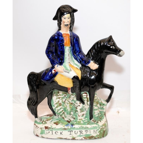 13 - pair of large antique Staffordshire Flatbacks - Dick Turpin and Tom King on horseback. 30cms tall