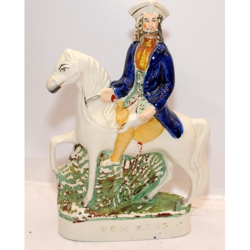 13 - pair of large antique Staffordshire Flatbacks - Dick Turpin and Tom King on horseback. 30cms tall