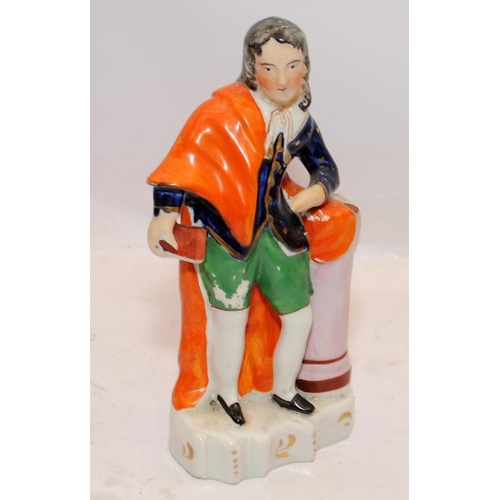 57 - Two antique Staffordshire flatbacks. David Garrick as Richard III, 24cms tall, and thge English poet... 