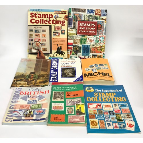 151 - Collection of Stanley Gibbons stamp catalogues together with other stamp collecting books (8)