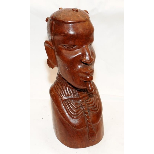 4 - Large and heavy African art wooden carved bust. 32cms tall