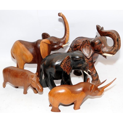 71 - Collection of wooden African animals, largest is 30cms tall. Five in lot (ts)