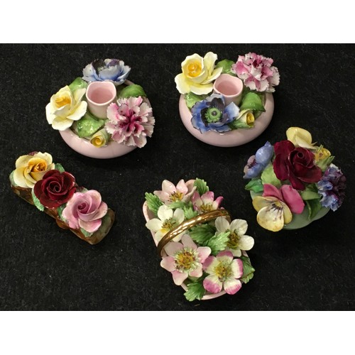 77 - Five ceramic posy flower arrangement ornaments from various brands to include Staffordshire, Radnor ... 