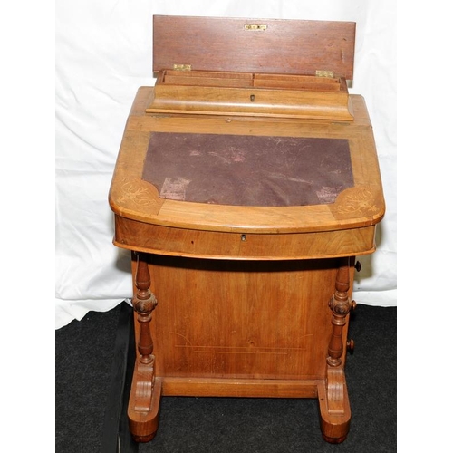 323 - Reproduction Davenport desk with two hinged compartments and four drawers. 78cms tall x 52cms wide x... 