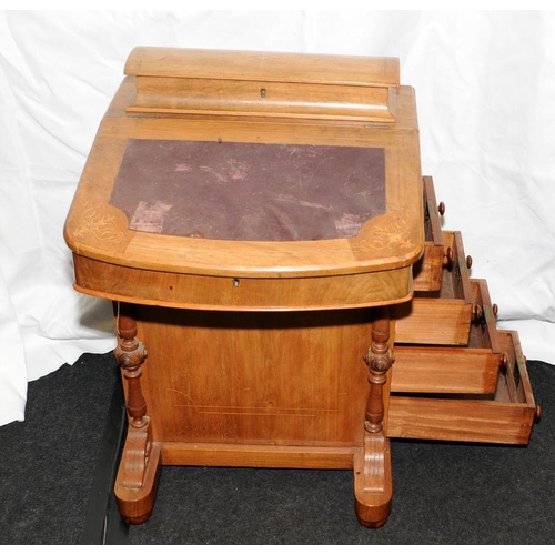 323 - Reproduction Davenport desk with two hinged compartments and four drawers. 78cms tall x 52cms wide x... 