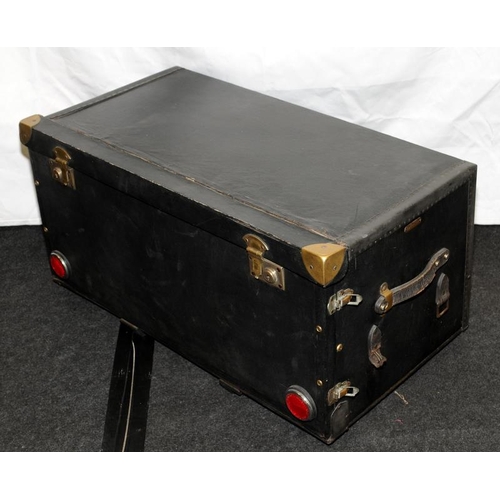 275 - Antique 1920's Orderlee car / motoring trunk. Hinged drop down front panel with leather carry handle... 