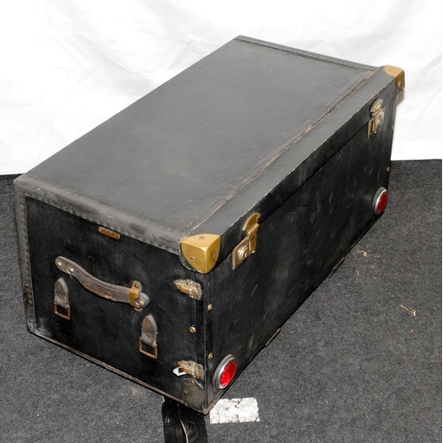 275 - Antique 1920's Orderlee car / motoring trunk. Hinged drop down front panel with leather carry handle... 