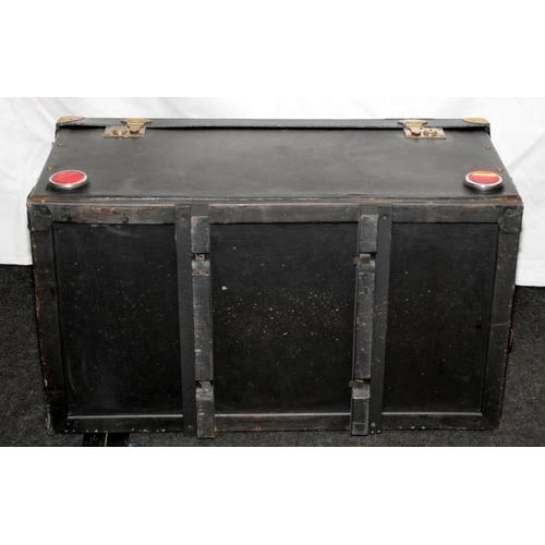 275 - Antique 1920's Orderlee car / motoring trunk. Hinged drop down front panel with leather carry handle... 