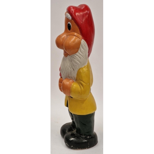 129 - Painted ceramic garden gnome wearing a yellow jacket 46cm tall.