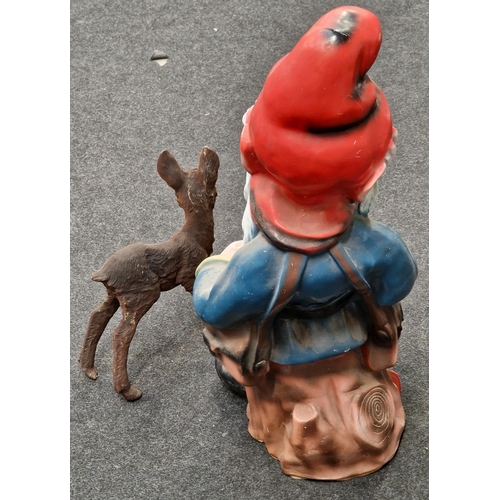 270 - Large plastic garden gnome 78cm tall together with a small Bambi figure (2)