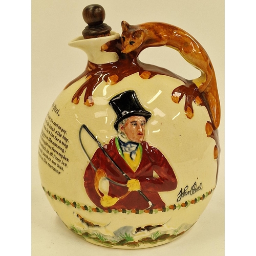 96 - John Peel Crown Devon Fieldings musical jug pitcher. Music box is functioning 21cm tall.