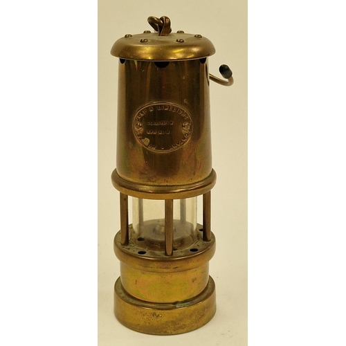 97 - Contemporary brass miners safety lamp 19cm tall.