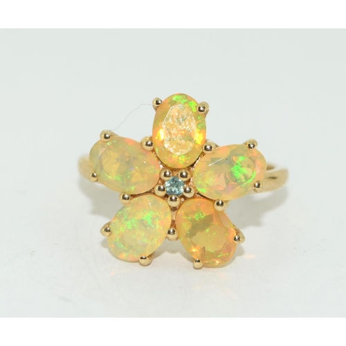 396 - Opal daisy 10ct gold ring Size Q