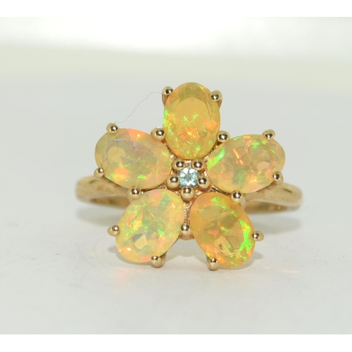 396 - Opal daisy 10ct gold ring Size Q