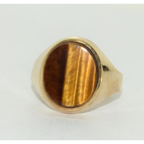 433 - Gents 9ct gold Tigers eye ting Size s 3.8g