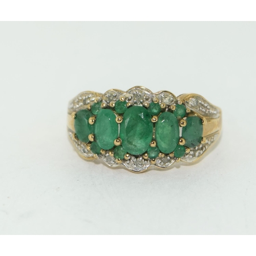 458 - Emerald/Diamond 9ct gold ring Size M+