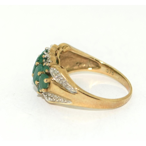 458 - Emerald/Diamond 9ct gold ring Size M+