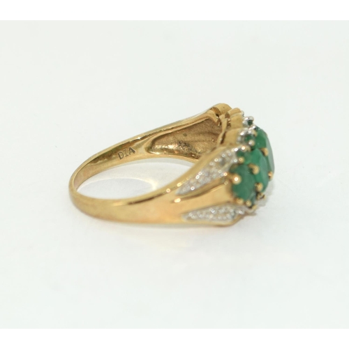 458 - Emerald/Diamond 9ct gold ring Size M+