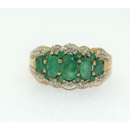 458 - Emerald/Diamond 9ct gold ring Size M+