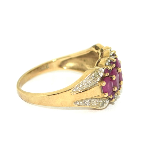 480 - Ruby/Diamond 9ct gold ring Size N