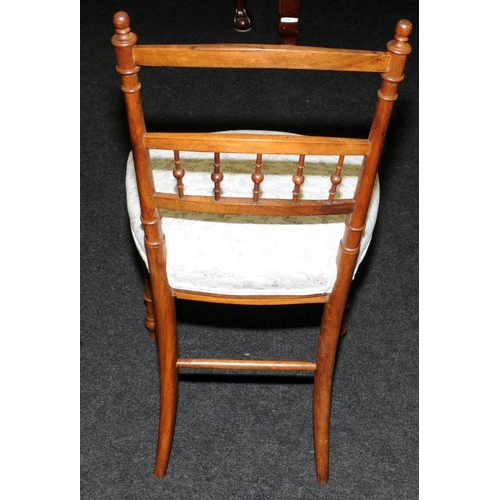 607 - Edwardian bedroom chair with faux bamboo frame and bobbin back panel. Seat height 44cms