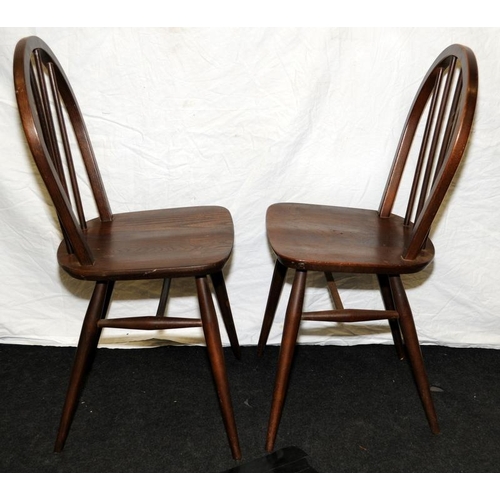 608 - Pair of mid-century Ercol Windsor chairs, seat height 44cms. One full and one partial label